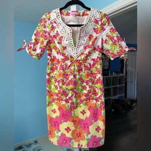 Lilly Pulitzer Floral 100% Cotton Dress with Embroidery